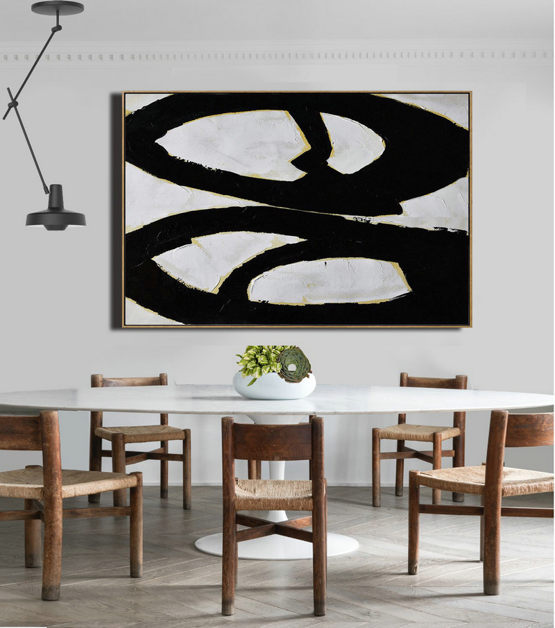 Oversized Custom Canvas Art,Horizontal Palette Knife Minimal Canvas Art Painting Black White Beige - Abstract Art On Canvas, Modern Art